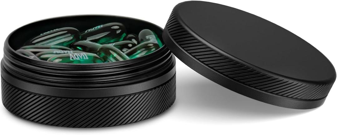 Small Pill Case, Durable Metal Pill Box, Airtight & Waterproof for Travel and Daily Use, Portable Vitamin Holder for Pocket, Purse - Black (1 Compartment)