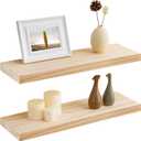 Fun Memories Farmhouse Floating Shelves - 8 Inch Deep Rustic Wood Wall Shelf - Premium Solid Pine Wood Storage Shelf for Kitchen Living Room Bedroom - 24" W x 8" D - Set of 2 - No Stain - Unfinished (Natural Pine - Satin Clear Coat Finish)