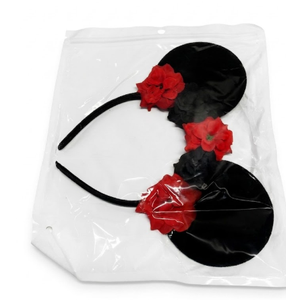 A Miaow Halloween Mouse Ears Headband Pumpkin Ghost Skull Poison Apple Hair Hoop Sparkly Bow Headpiece Costume for Women (Red Black Flower)
