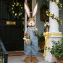 DR.DUDU 4FT Outdoor Easter Decorations for Porch & Home, Extra Large Easter Bunny-Sisal Rabbit, Standing Tall Bunny Statue with Eggs for Outside, Spring Decor (Boy)