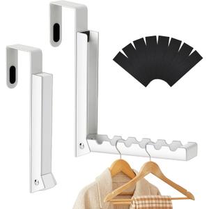 2-Packs Over the Door Hanger Hooks with Extra Anti-slip Pads, Metal Folding Clothes Drying Racks for Laundry, Dorm, Portable Space Saving Coat Towels Organizer Rack for Travel, Hanging Storage