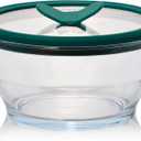 Anyday 4-Cup Glass Food Storage with Glass Lid, Round Deep Dish | Plastic-Free Meal Prep & Microwave Cookware | Stackable Airtight Storage Container with Vented Lid for Microwave-Safe Reheating (Clear - Kale)
