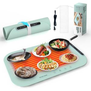 Warming Mat for Food, Food Warmer Chafing Dishes for Buffet, Full Surface Warming Tray with Temp Setting & 10s Rapid Heating, Portable Food Heater for Gathering, Kitchen, Parties