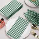 100 Pcs Green Gingham Napkins Disposable - Green and White Checkered Paper Napkins - Plaid Dinner Napkins for Birthday Picnic Wedding Golf Party Supplies