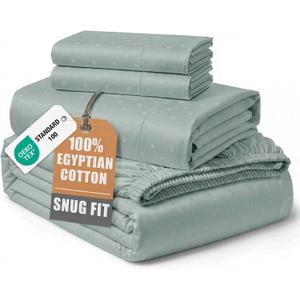 LANE LINEN 100% Egyptian Mercerized Cotton Sheets Full Size Bed, Eco Friendly No Pill Fade Resistant 15 Iinch Deep Pocket Full Bed Sheets Elegant Jaquard Swiss Dot - Mineral