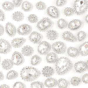 50 PCS Sew on Rhinestones Mixed Shapes Glass Sliver Rhinestones Sew on Crystal Gems Mental Flatback with Sliver Claw for Jewelry Crafts Clothes DIY Craft Shoes Dress Jewelry Making