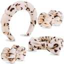 VELSCRUN Paquete de 6 diademas de spa, diadema de maquillaje, diademas para lavado de cara, diademas para el cuidado de la piel, banda de esponja de leopardo, pajarita para la cabeza de spa para lavar