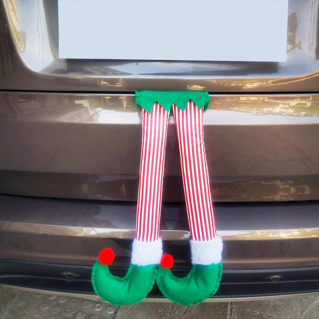 Christmas Elf Stuffed Legs Stuck Tree Decorations -Xmas Holiday Indoor Outdoor Christmas Car Auto Decorations Accessory