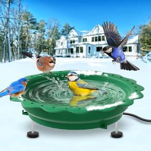 Jvgoo Heated Bird Bath for Outside Winter, Powerful 100W Thermostat Control Heated Bird Baths for Outdoors with 3 Metal Extension Screws, Heated Birdbath Water Heater for Garden Yard Patio Lawn(Green)