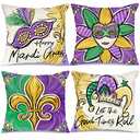 GEEORY Mardi Gras Pillow Covers 16 x 16 Set of 4 for Beads, Masquerade Mask, Fleur De Lis, Feather - Happy Mardi Gras Decor Throw Pillows Decorative Cushion Cases