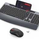 Wireless Keyboard and Mouse - Full-Sized Ergonomic Keyboard with Wrist Rest, Phone Holder, Volume Knob,2.4GHz Silent Cordless Keyboard Mouse Combo for Computer, Laptop, PC, Mac, Windows -Grey