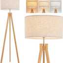 ELYONA Nordic Wood Tripod Floor Lamp, Modern Reading Standing Lamp for Living Room 3 Color Temperatures LED Bulb Included Flaxen Lamp Shade, Boho Natural Wooden floor lamp for Bedroom Office Kids Room