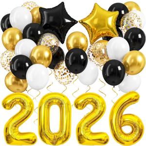 2026 Black and Gold Graduation Decorations Balloons Kit - 40 Inch Gold 2026 Number Balloons, Graduation Party Supplies 2026 for High School College Graduation, Class of 2026 Grad Decor
