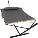 GAFETE 2 Person Hammock with Stand for Outside, Heavy Duty Steel Stand, 55inch Double Hammocks, Large Removable Pillow, Storage Bags, Max 475 lbs Capacity (Haze Gray)