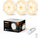 Puck Lights with Remote Control,1000mAh Rechargeable Under Cabinet Lighting,3Pack LED Closet Tap Light,Cordless Stick On Lights for Under Cabinet,Hallway,Stairway,Closet (Warm White)