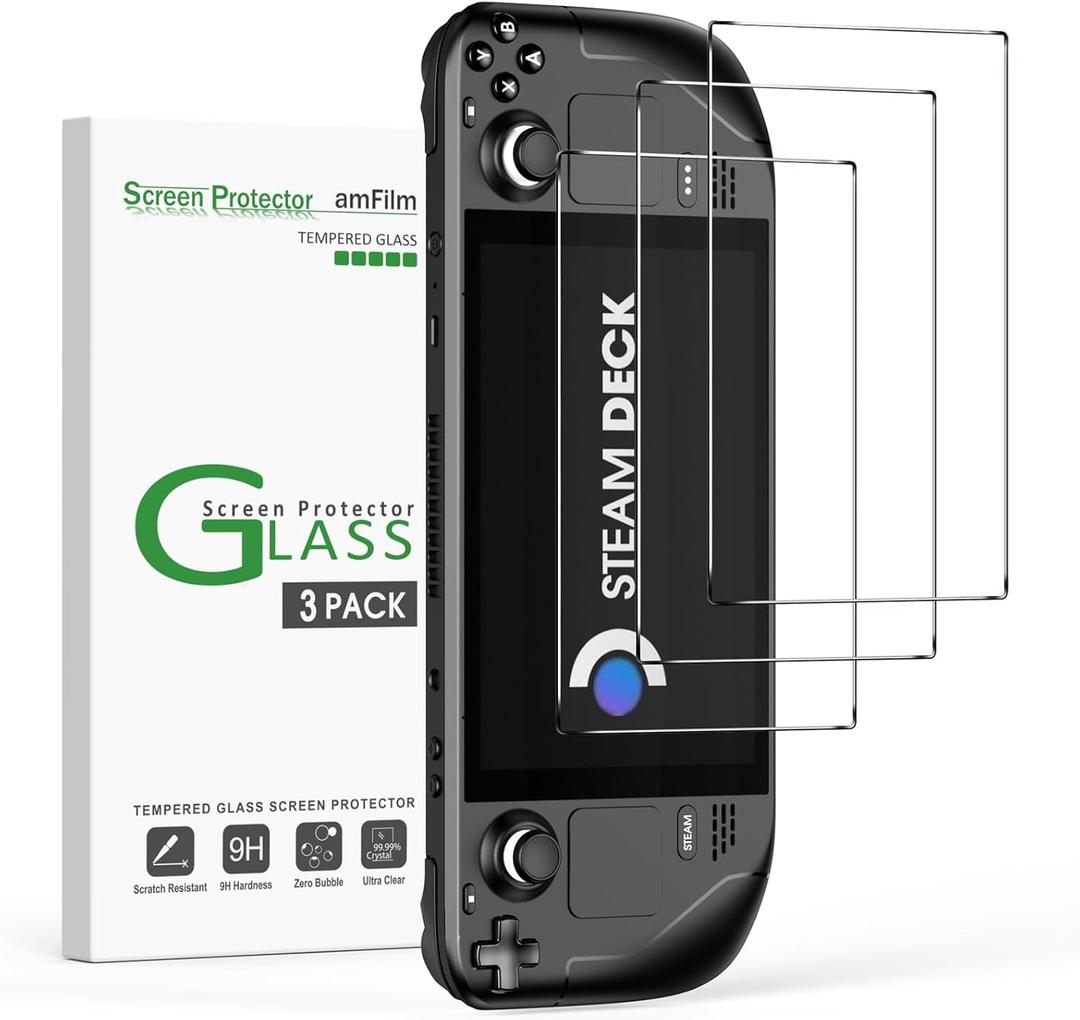 amFilm 3 Pack for Steam Deck/Steam Deck OLED Screen Protector Tempered Glass, Designed for Stream Steam Deck Accessories 2021 & 2022/Steam Deck OLED 2023 2024