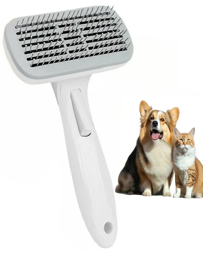 Self Cleaning Pet Brush  Gentle Grooming Tool for Cats & Dogs, Easy Hair Removal for Long & Short Haired Pets, Gray