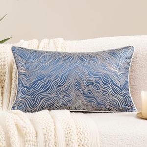 Avigers 12 x 20 Inch Rectangle Blue Silver Gold Abstract Striped Embroidery Cushion Case Luxury Modern Throw Pillow Cover Decorative Pillow for Couch Living Room Bedroom Car (Jha-Navy Blue)