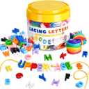 278 Pcs Lacing Letters Beads, Uppercase Alphabet Learning Toys, 10 Color Rainbow Alphabet Beads with 18 Laces, Preschool & Home Educational Toy for Kids Ages 3+, Back to School Supplies