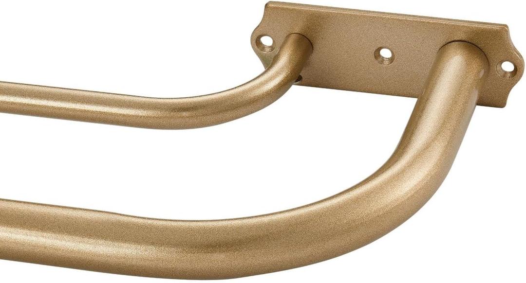 Double Curtain Rod for Window 48-84 Inch, Antique Gold Double Curtain Rods, Room Darkening Wrap Around Double Window Rods, Adjustable 1-Inch Front and 5/8 Inch Back Double Drapery Rod