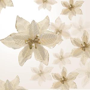 WILLBOND 24 Pcs 3 Size Poinsettia Flower Artificial Christmas Decor Glitter Poinsettia Christmas Ornaments Faux Flowers for Xmas Tree Outdoor(3.2/4/6 Inches,Gold)