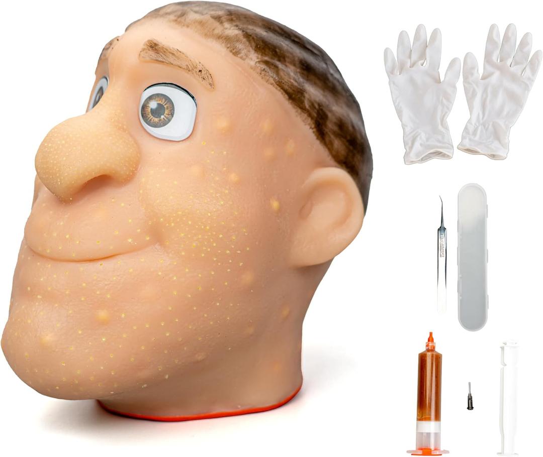 brenzo 2026 New Refillable Pimple Popping Toy Big Head Squeeze Toy with Golden Hair for Stress & Anxiety Relief, Realistic Pus Burst Fidget Toy, Funny Gag Gift for Adults