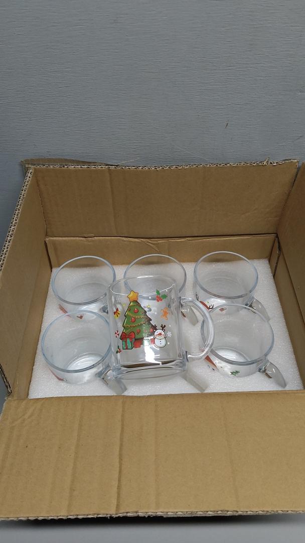 6 Pack 12 oz Christmas Tree Xmas Coffee Mugs Glass Cups Gifts Bulk Holiday Clear Drinking Glasses with Handle for Christmas Party Supplies Decorations, Microwave Safe