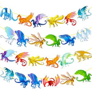 4pcs Dragon Theme Banners Dragon Birthday Party Decorations Dragon Baby Shower Banner Decorations for Fantasy Dragon Party Baby Shower Supplies
