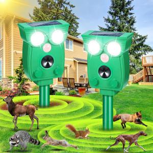 2Pack Solar Ultrasonic Animal Repellent, Cat Repellent Outdoor Squirrel Deterrent with Motion Detection Flash Light, Skunk Repeller Suitable for Deer Rabbit Raccoon Coyote, Dog Repellent of Yard