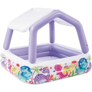 Intex 57470EP Sun Shade 5 Foot Square Inflatable Durable 10 Gauge Vinyl Kiddie Pool with Ocean Scene and Canopy for Ages 3 Years and Up, Multicolor
