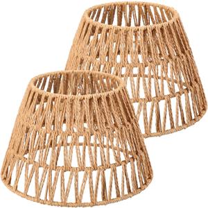 Large Lamp Shades Set of 2 Boho Rattan Shade Hand Woven Lampshade for Table Lamp Replacement Hand Crafted Farmhouse for Floor, Wall Sconce, 9.8 x 6.3 x 5.9 Inch