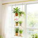 Leafory 3 Tier Window Plant Shelves, Hanging Wood Floating Shelves for Living Room Bedroom Small Windows, Space-Saving Window Sill Shelf Indoor for Succulents, Herbs
