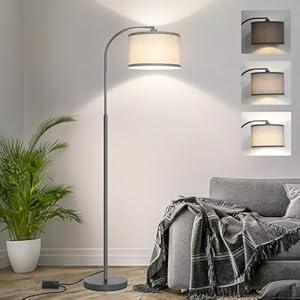 Boncoo Dimmable Floor Lamp, Arc Floor Lamps for Living Room, Stepless Dimmable Standing Lamp with Adjustable Drum Shade, Modern Arched Corner Light for Bedroom, Office, LED Bulb Included