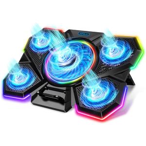 AIMIUZI Laptop Cooling Pad, Gaming Laptop Cooler with 5 Quiet Fans and LED Lights (One-Click Close), Laptop Fan Cooling Pad Fits 12-17 Inch Laptop, 7 Adjustable Height