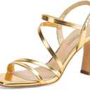 SLXCHBSL Strappy Heels for Women 3 Inch Chunky Block High Heels Square Open Toe Ankle Strap Dress Sandals for Wedding Prom Party Bridesmaid Size 9