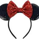 2 Pcs Foeran Mouse Ears Headbands, Sequin Mouse Ears Headband with Bow for Kids Adults Women, Accessories for Birthday Party