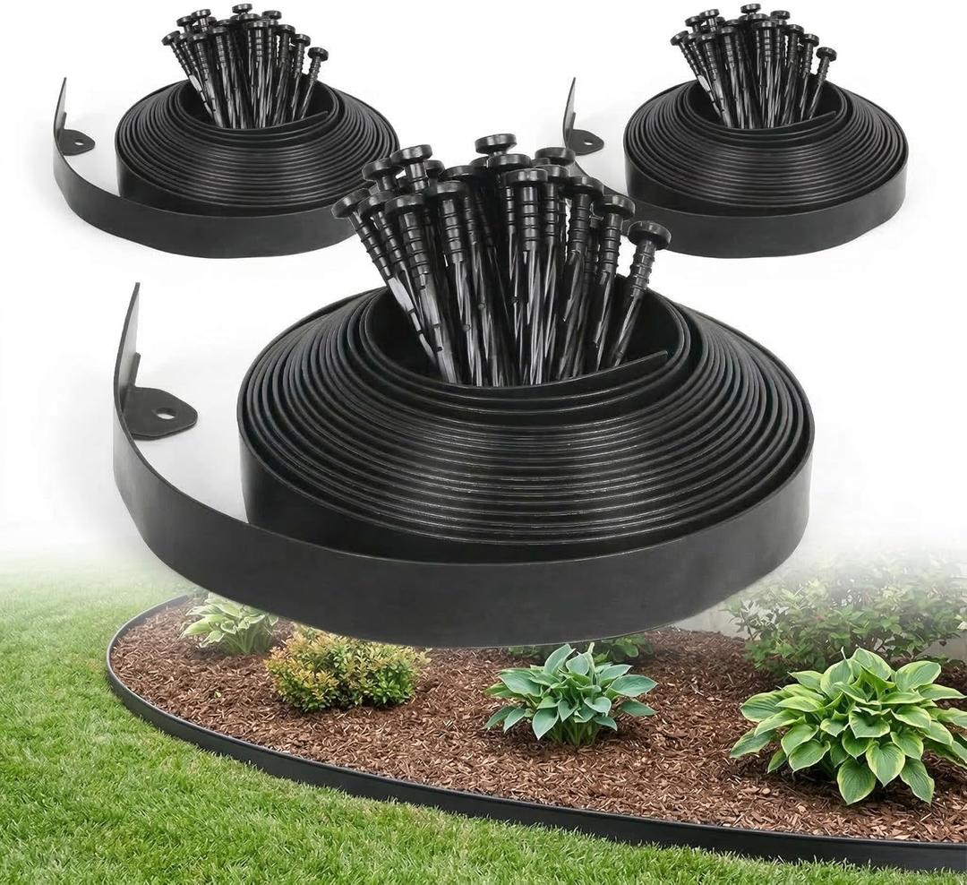 Gardzen 1.5" x 100' Landscape Edging Kit, No Dig Lawn Garden Border with 120 Pcs Spikes, Flexible Edging Border for Mulch Bed Pathway Paver