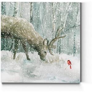 Renditions Gallery Reindeer and Cardinal Wall Art, Cute Christmas Artwork, Snowy Winter Forest, Scenic Nature, Premium Gallery Wrapped Canvas Decor, Ready to Hang, 24 in H x 24 in W, Made in America