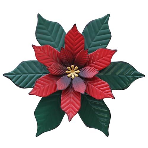 YEAHOME Chrismas Wall Decorations Indoor - 11 Inch Metal Flower Wall Art Decor, Poinsettia Yard Garden Decor Hanging for Kitchen, Bathroom, Bedroom, Handmade Gift for Home, Indoor or Outdoor