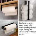 Paper Towel Holder, Black Stainless Steel Under Cabinet Wall Mount, Self-Adhesive Kitchen Roll Rack, Heavy-Duty Organization Storage