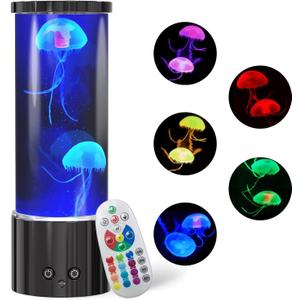 Jellyfish Lamp, LED Jellyfish Tank Table Lamp with Remote Control,17 Color Changing Dimmable Aquarium Night Light for Home Decor & Christmas Birthday Gifts (11.6" Tall, Black)