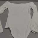 SUUKSESS Women Off the Shoulder Long Sleeve Bodysuit Double Lined Thong Bodysuit (X-Small, Cream White)