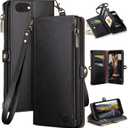 XcaseBar compatible with iPhone SE 3rd/7/8 Wallet case with Zipper Credit Card HolderRFID Blocking, Flip Folio Book PU Leather Phone case Shockproof Cover Men Women for Apple SE case Black