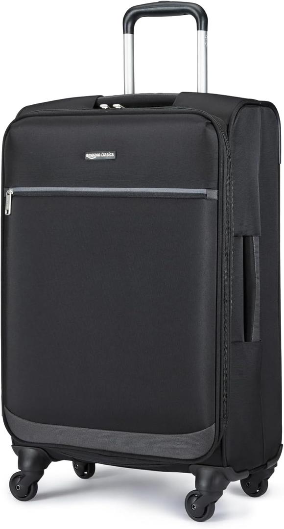 Amazon Basics 23" Medium Checked Softside Luggage Suitcase with Spinner Wheels, Expandable Space, Zippered Pockets, Telescopic Handle, Black