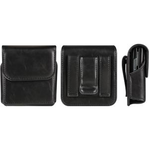 Compatible with Samsung Galaxy Z Flip 6/5/4/3/2/5G Belt Cell Phone Holder Men, Mobile Phone Belt Clip Holster Leather Smartphone Case with Belt Loop Belt Waist Purse Belt Bag with Carabiner Hook (Black)