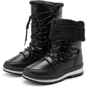 HEAWISH Womens Winter Snow Boot Fur Lined Mid Calf Warm Boots (6, Black)