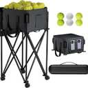 Tennis Ball Hopper for 120 BallsTennis Ball Basket with Removable Storage BagWheeled Tennis Ball Cart for Serve Training Portable Pickleball Baseball Hopper Basket, 13 x 13 x 10 inches