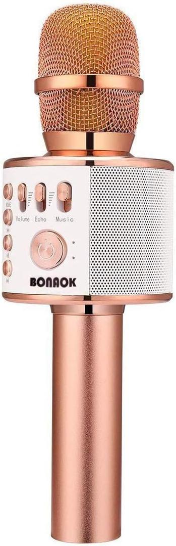 BONAOK Wireless Bluetooth Karaoke Microphone,3in1 Portable Handheld Karaoke Mic Speaker Machine Home Party Birthday for All Smartphones PC(Q37 Rose Gold)