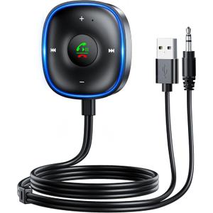 Bluetooth 5.3 Aux Car Adapter, SONRU Bluetooth Receiver for Car [Dual Connection & Mic Noise Cancellation], Aux Adapter with Plug-and-Play for Music/Hands-Free Calls/Stereo Audio