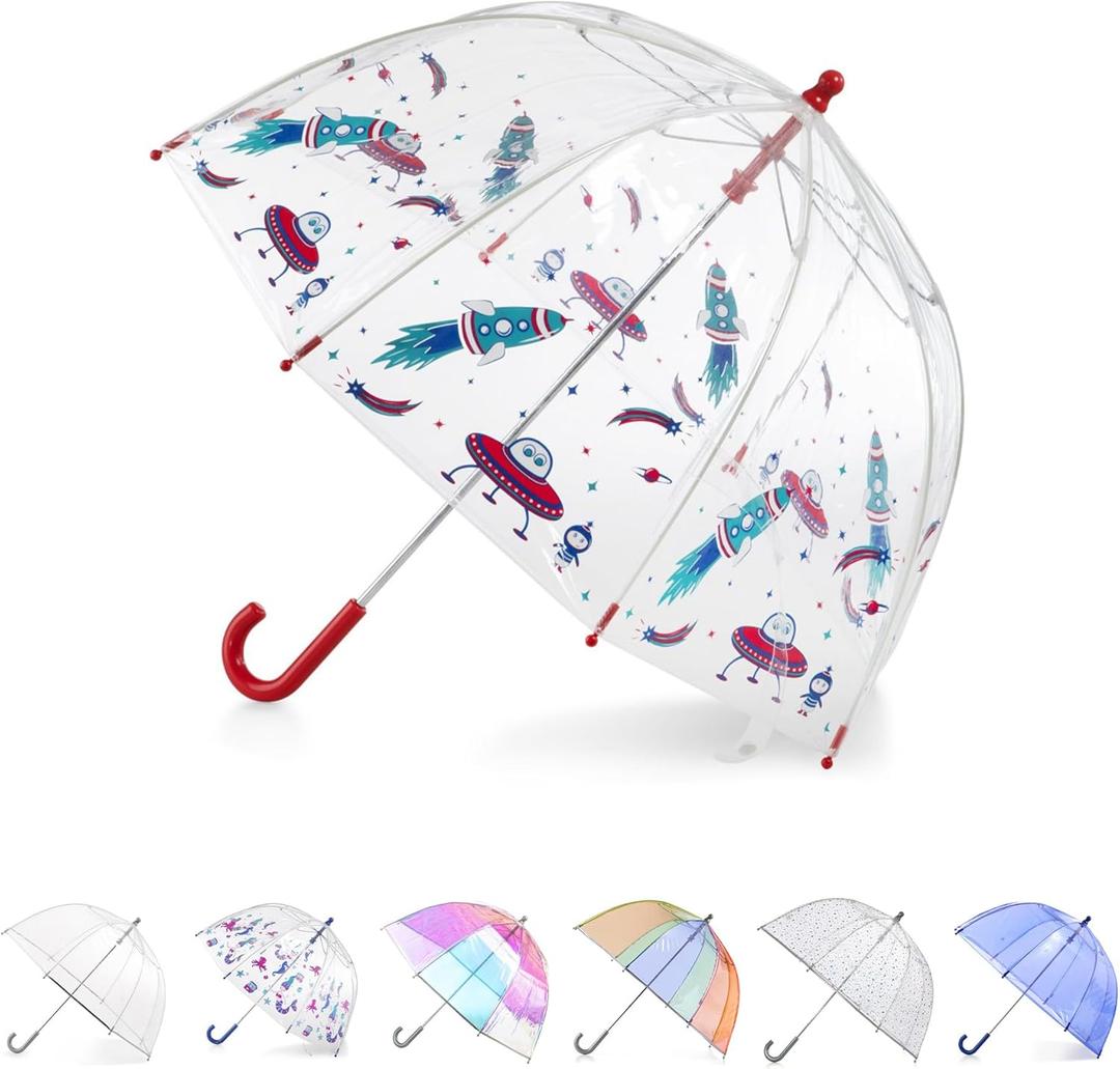 Totes Kids Pinch Proof Bubble Umbrella with Enhanced Visibility (38" Canopy, COSMIC ADVENTURE)